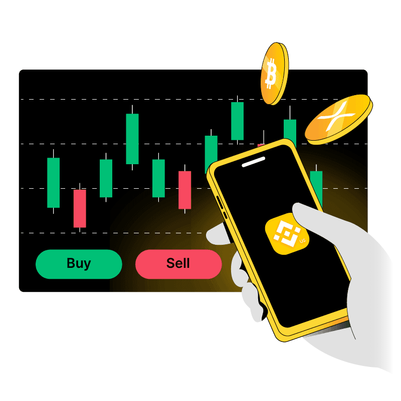 Cryptocurrency price chart on the Binance.US app showing candlestick market data